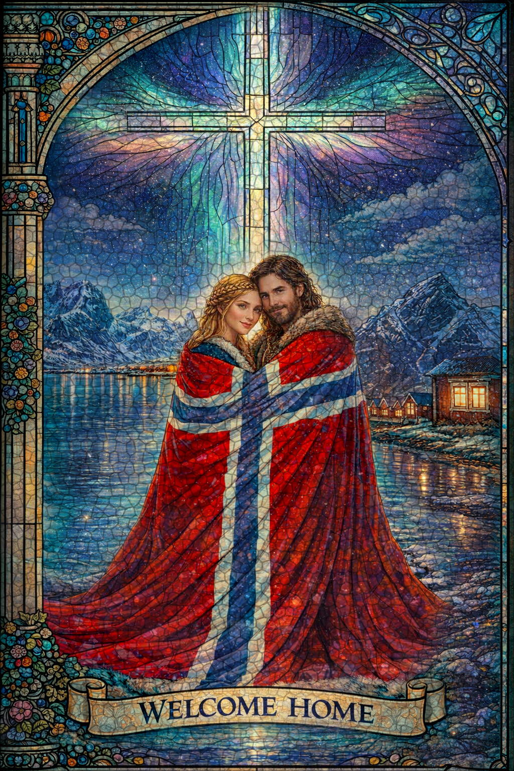 Welcome Home Stained Glass Panel